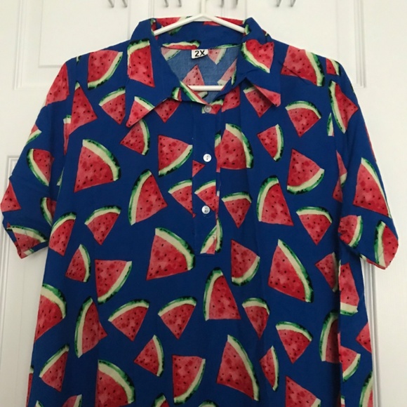 NWOT Watermelon Print Polo Dress 2X Pocket Half Button Up Collar Short Sleeve - Picture 3 of 6